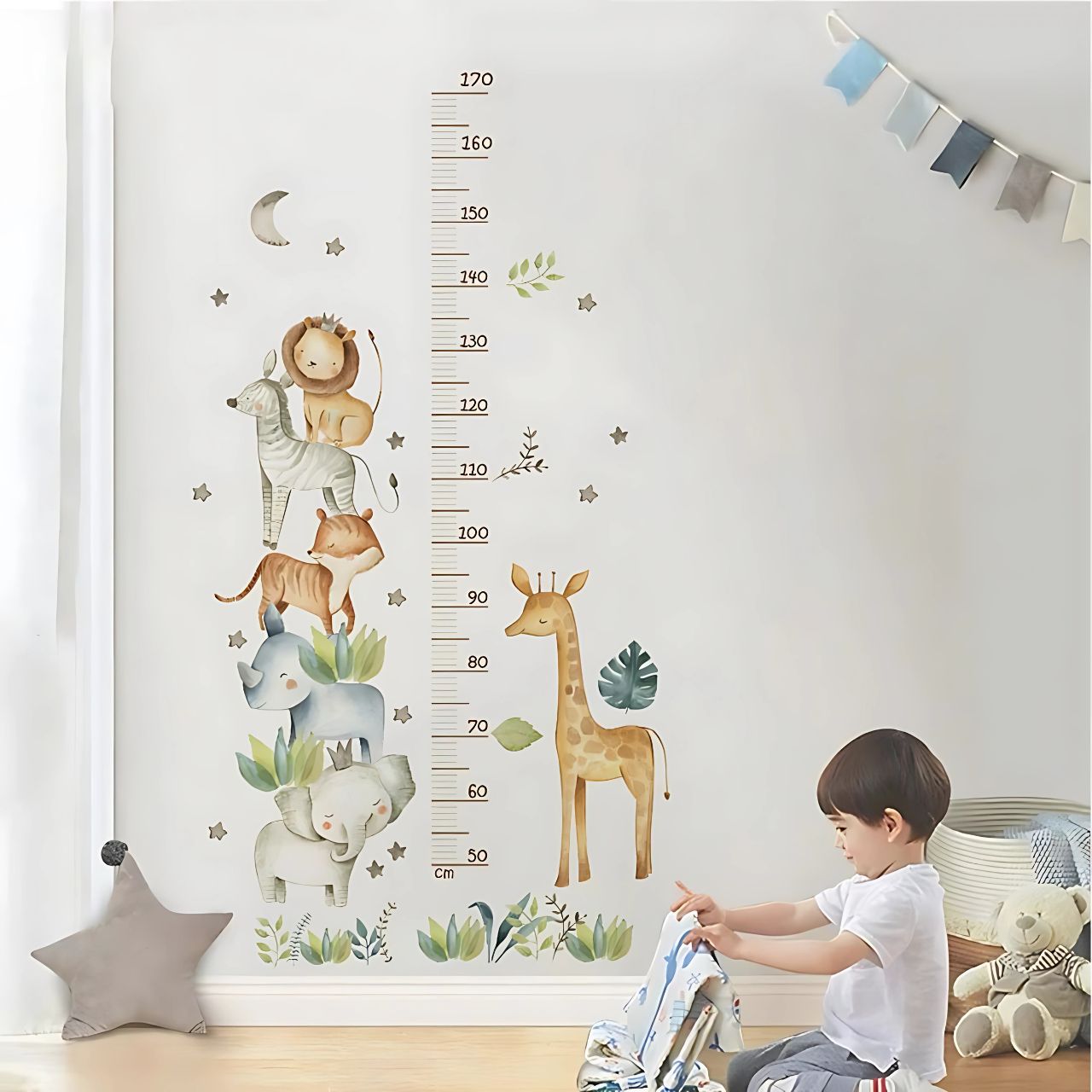Animal Height Chart with Lion & Elephant Kids Wall Stickers