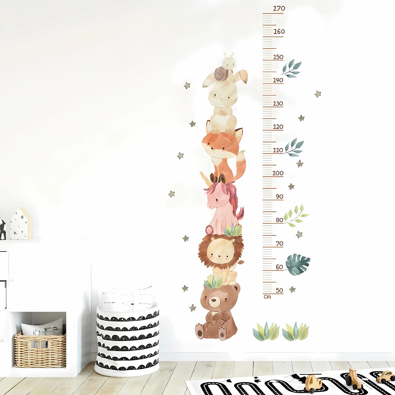 Nordic Animal Height Chart Kids Wall Stickers