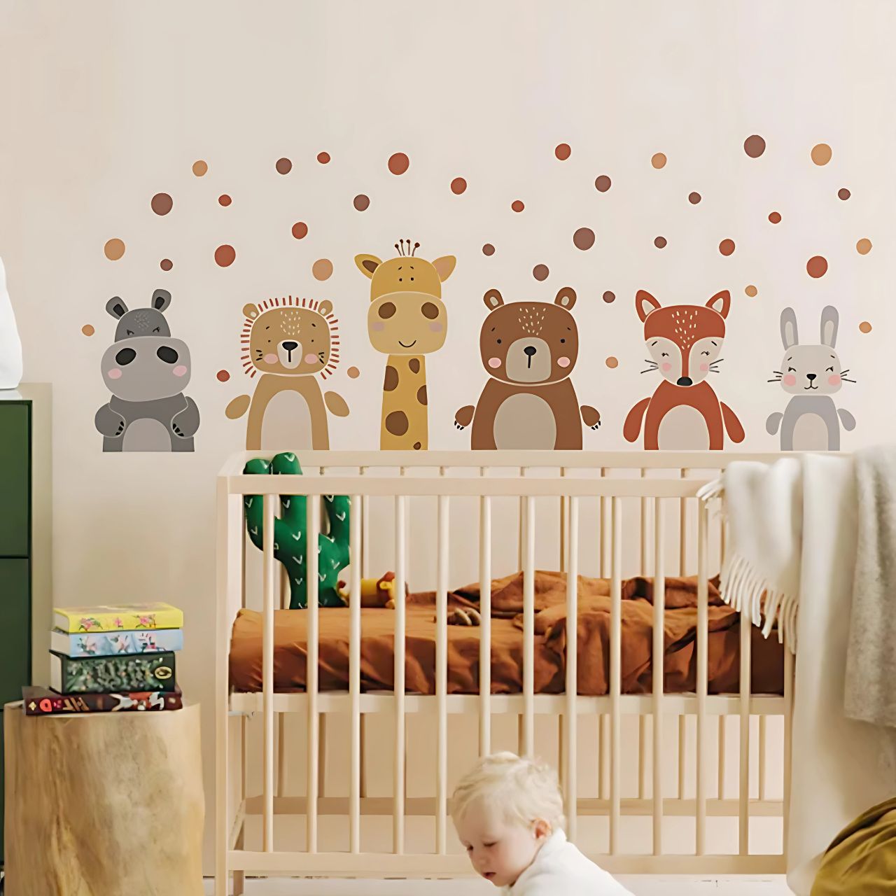 Boho Giraffe, Bear, and Animal Dots Kids Wall Stickers