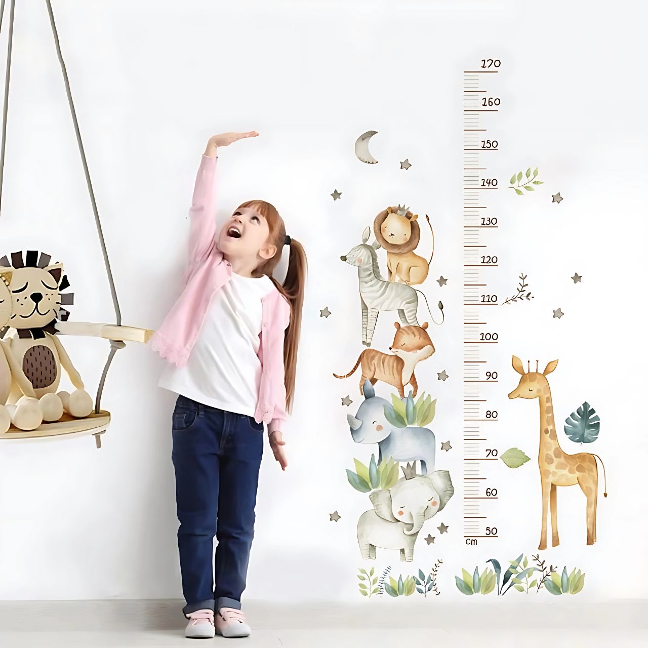 Animal Height Chart with Lion & Elephant Kids Wall Stickers