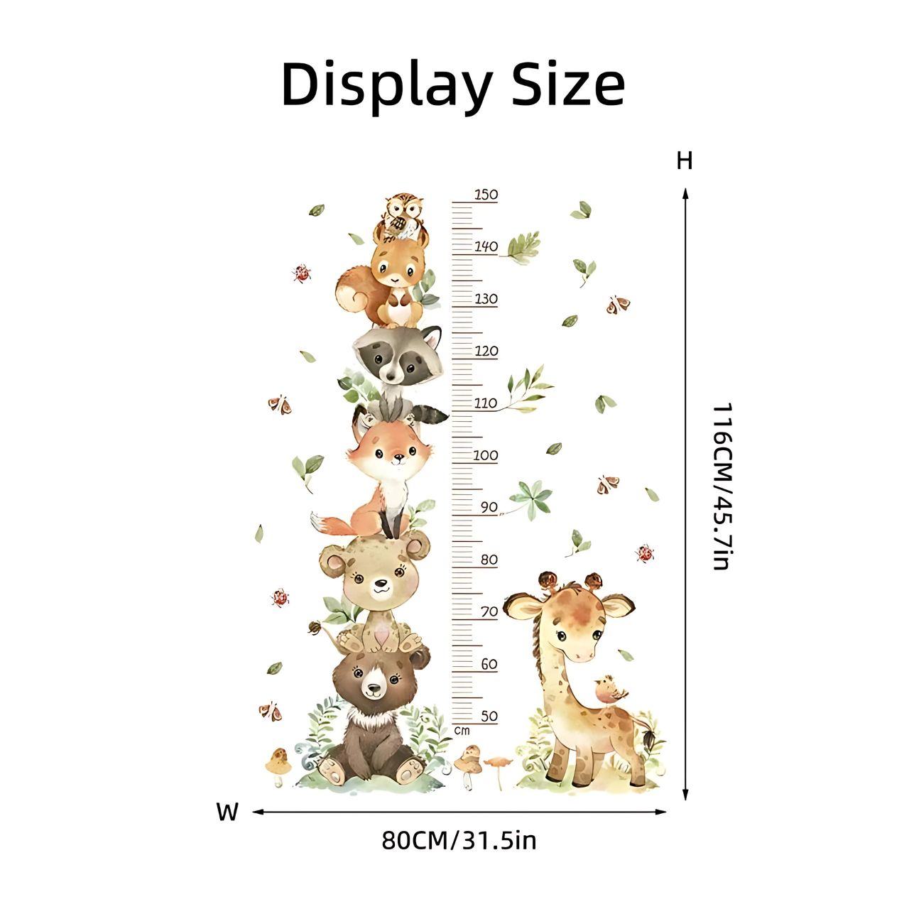 Large Animal Height Chart Kids Wall Stickers