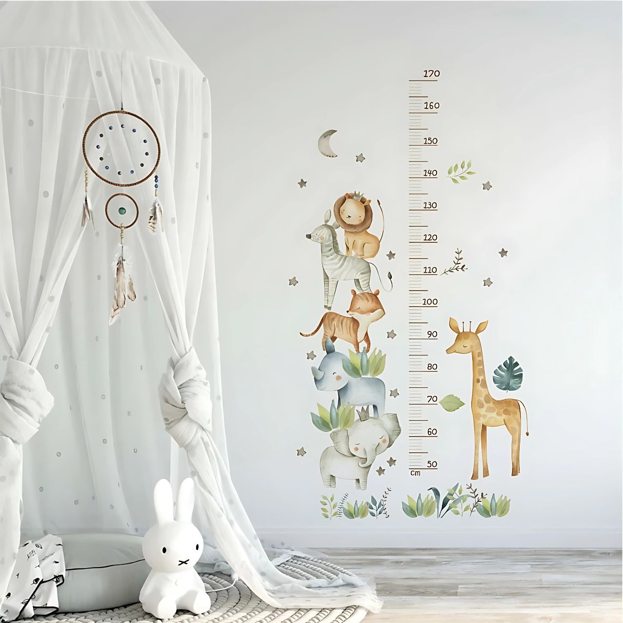Animal Height Chart with Lion & Elephant Kids Wall Stickers