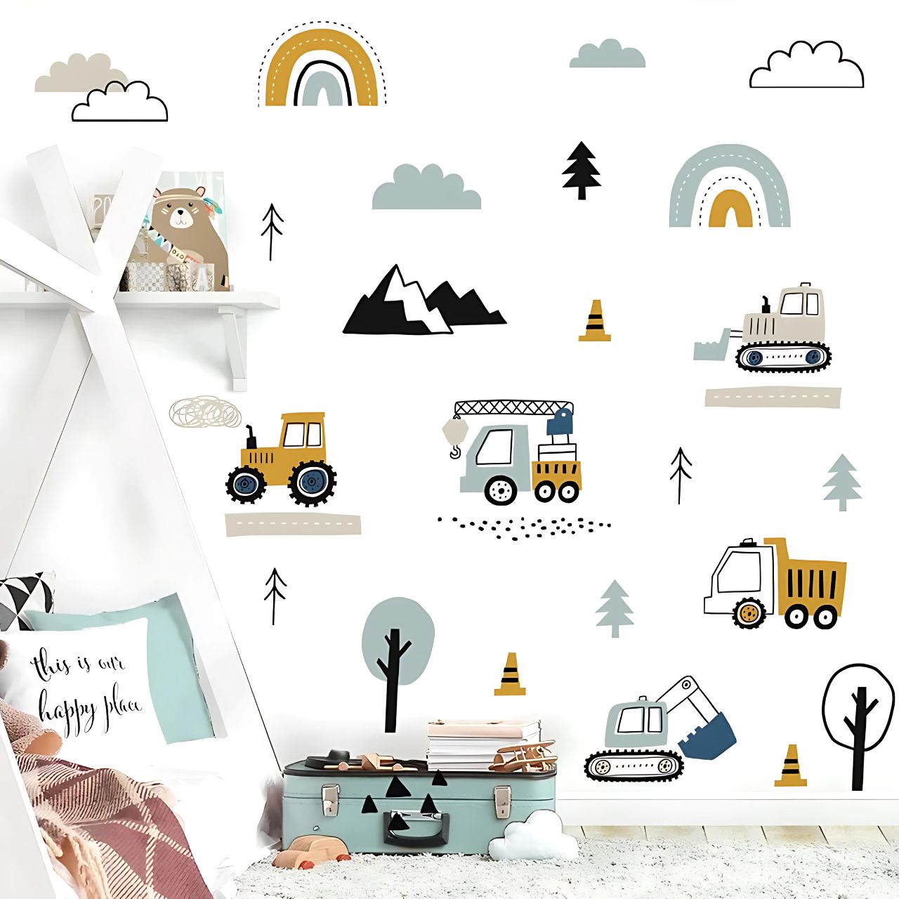 Hand-Drawn Cars & Cargo Truck Kids Wall Sticker