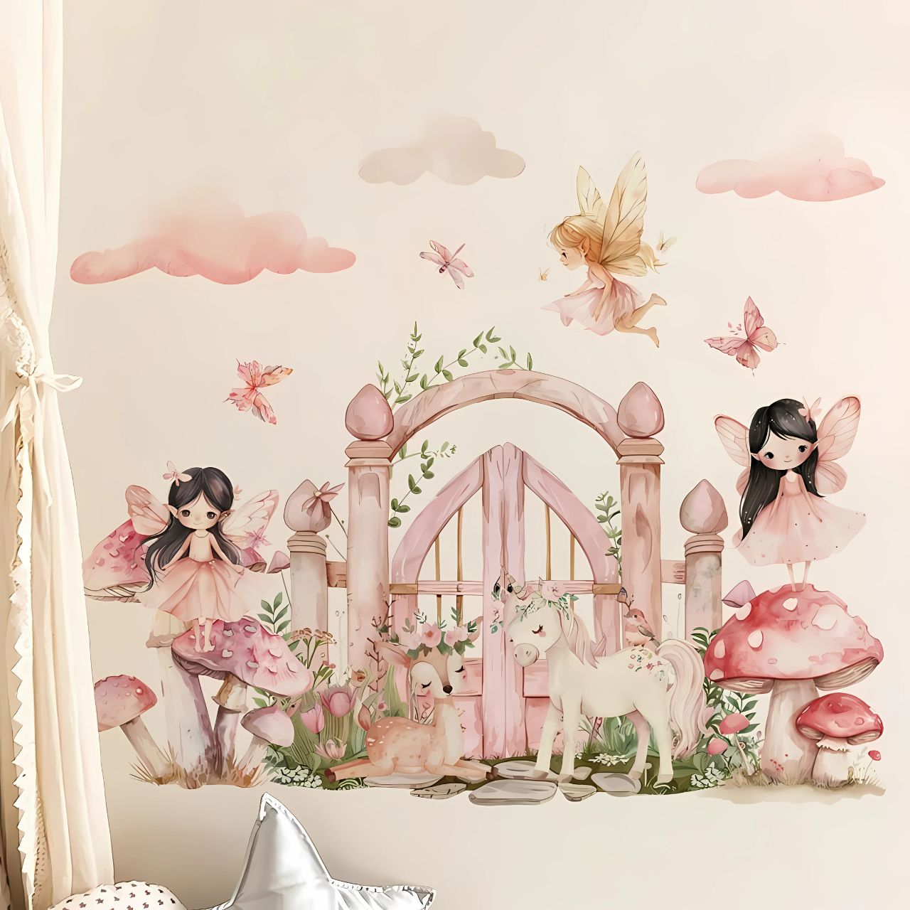 Elf Princess with Mushroom House Kids Wall Sticker