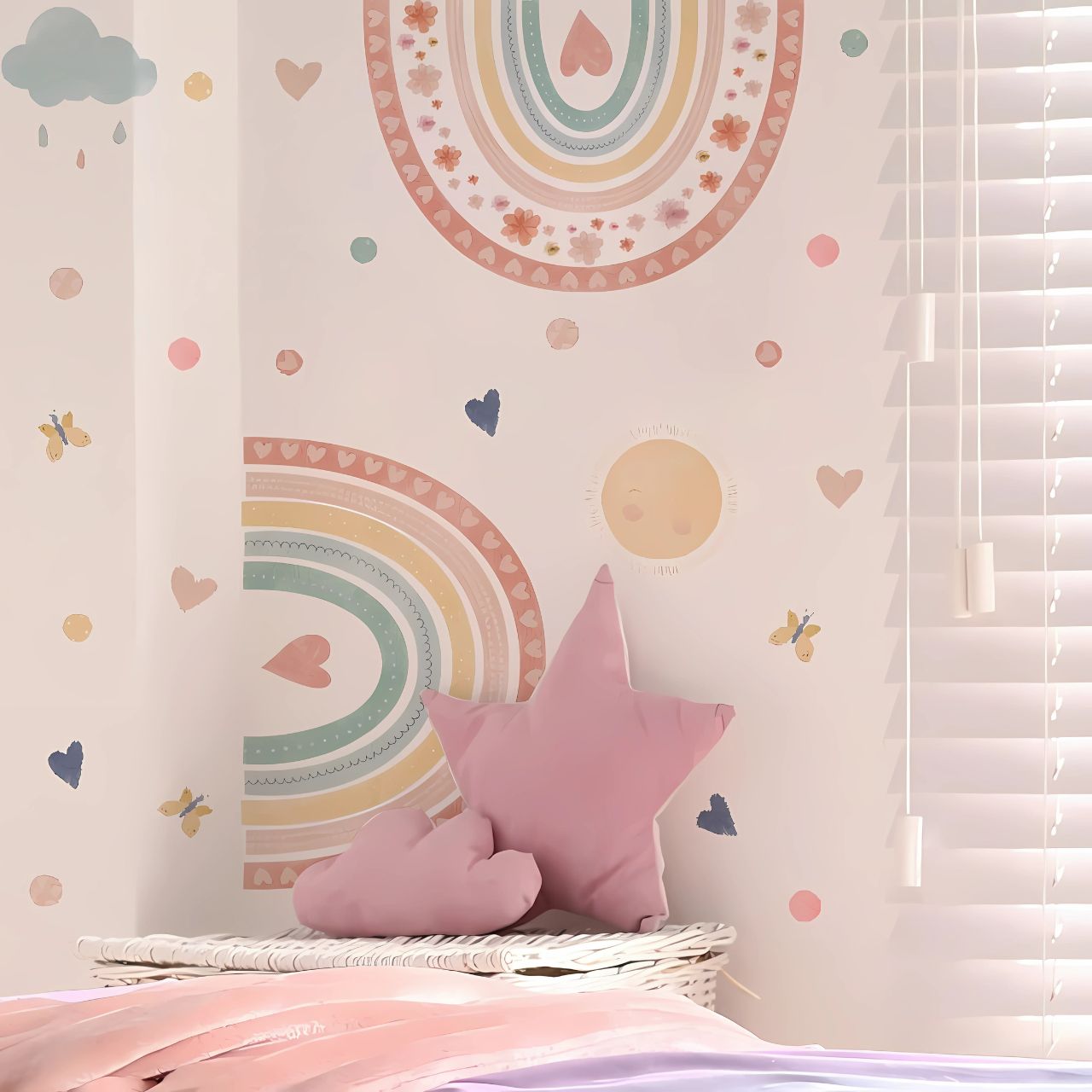 Rainbow Hearts & Clouds Kids Wall Stickers