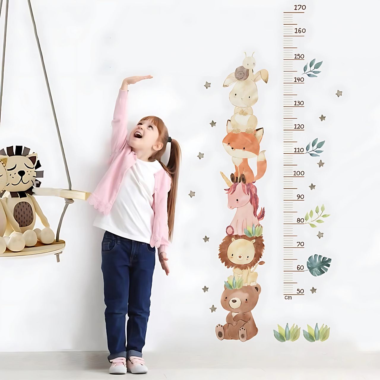 Nordic Animal Height Chart Kids Wall Stickers