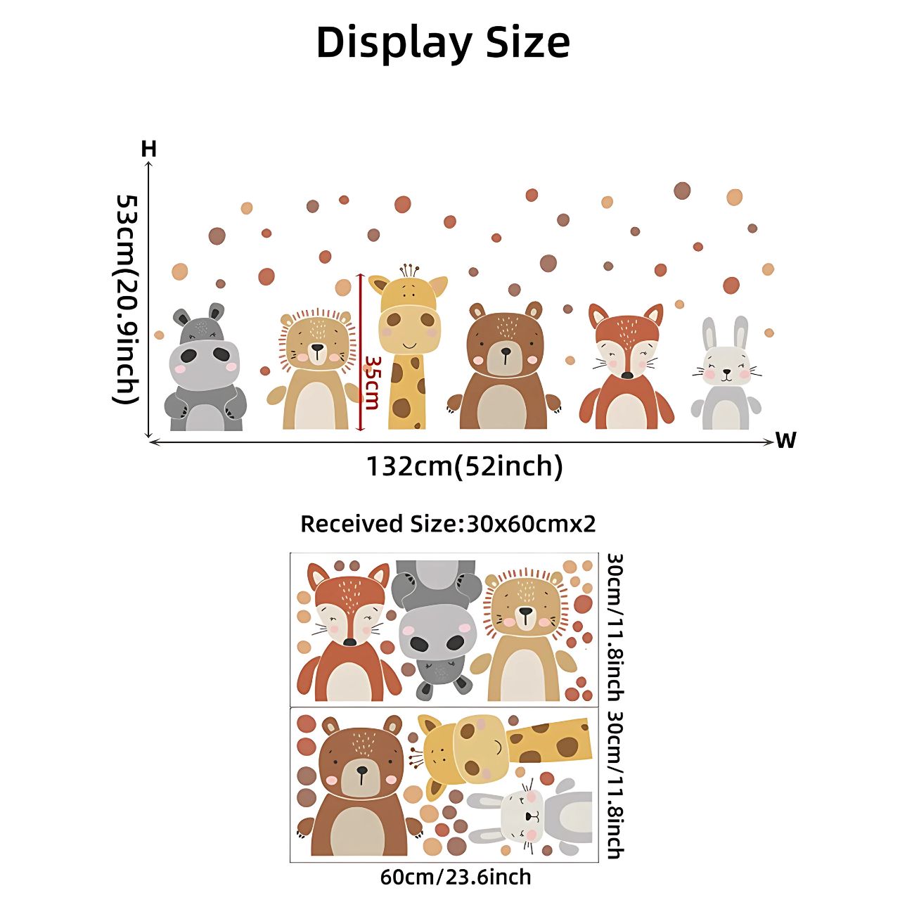 Boho Giraffe, Bear, and Animal Dots Kids Wall Stickers