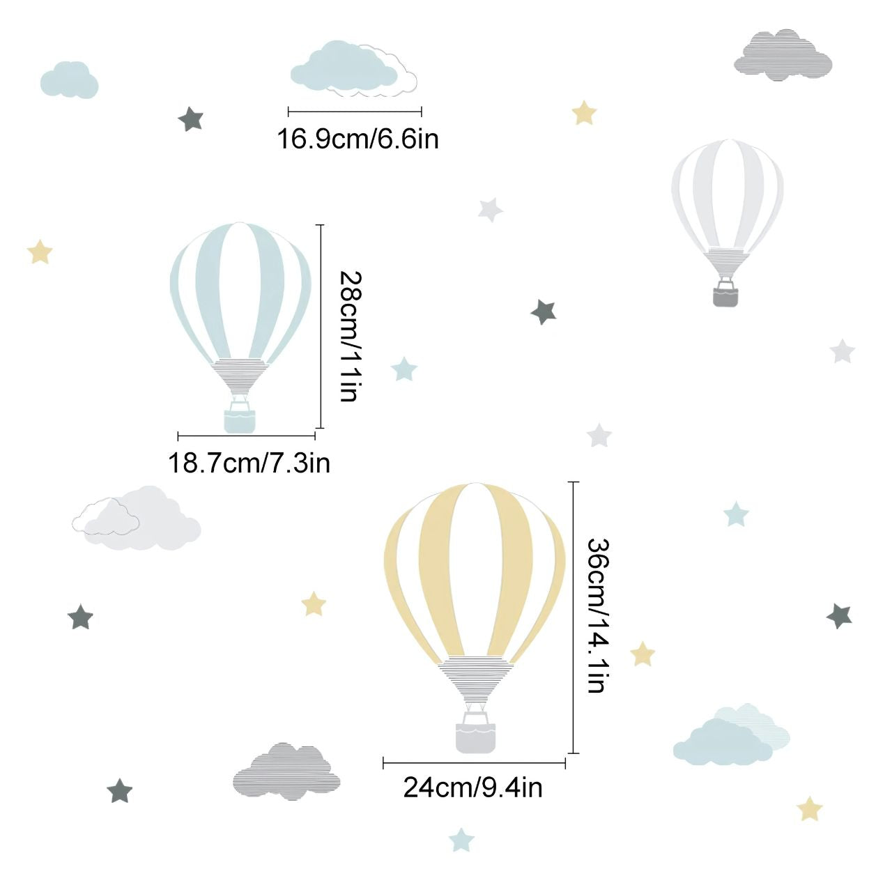 Hot Air Balloons & Clouds Kids Wall Stickers