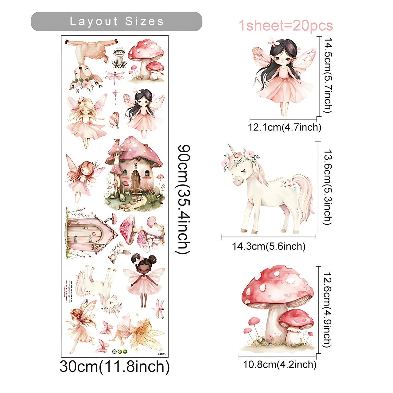 Fairy with Mushroom House & Plants Kids Wall Sticker
