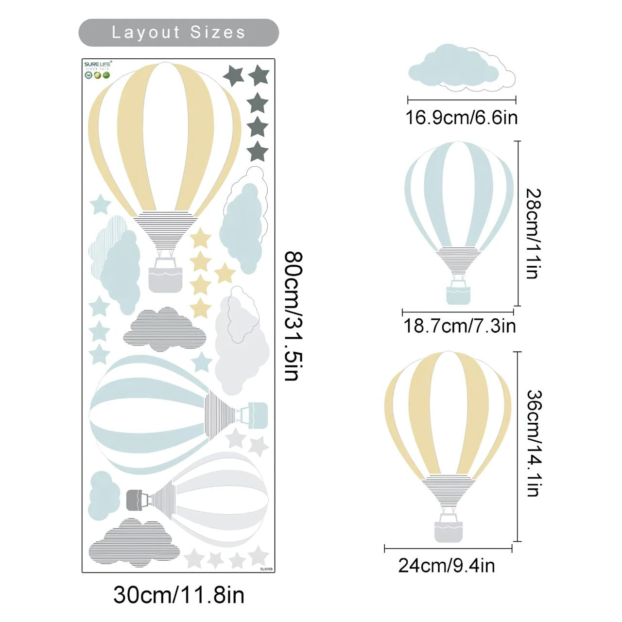 Hot Air Balloons & Clouds Kids Wall Stickers