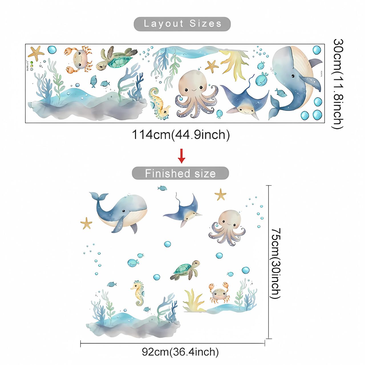 Marine Animals with Whale & Turtle Kids Wall Stickers