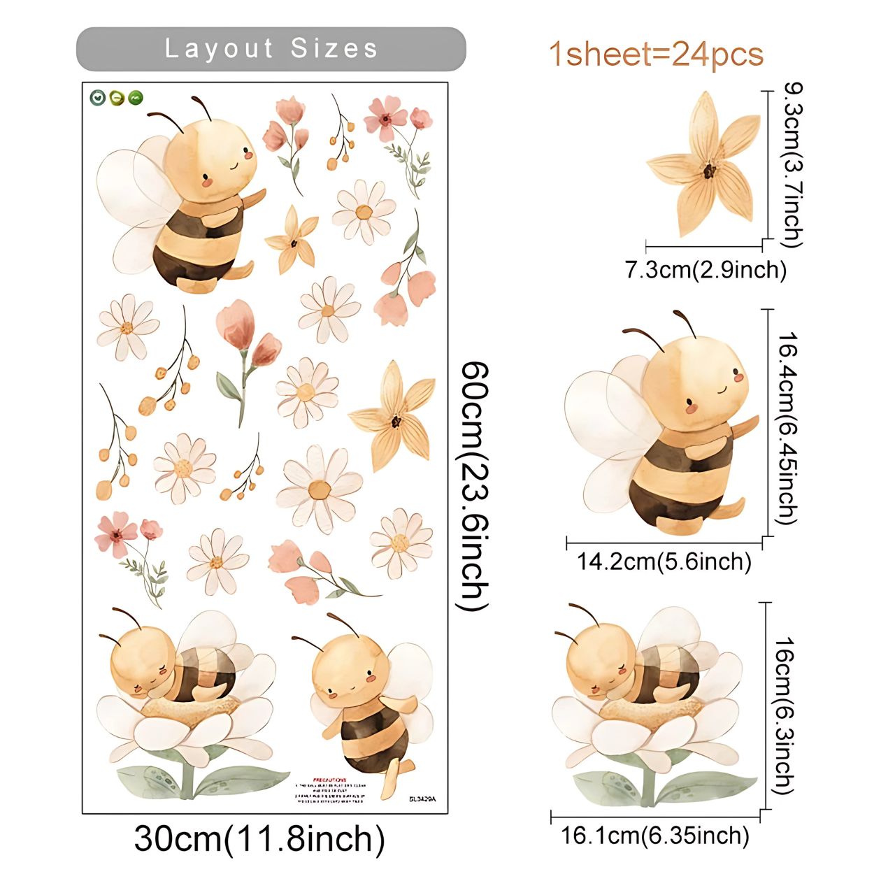 Boho Bee & Flowers Kids Wall Stickers