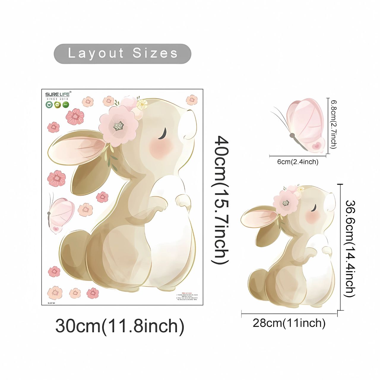Boho Rabbit, Butterfly & Flowers Kids Wall Sticker