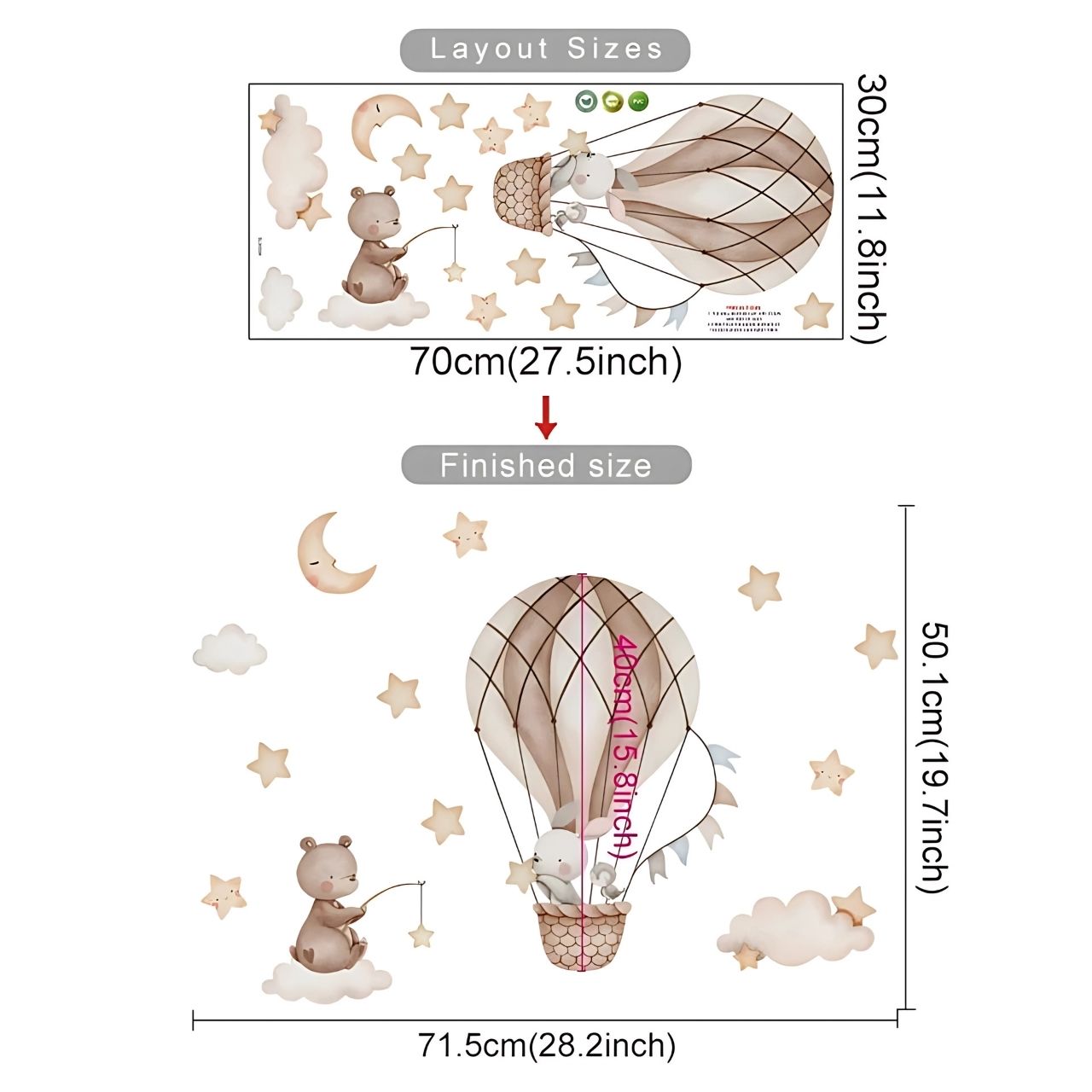 Hot Air Balloon Animals Kids Wall Stickers