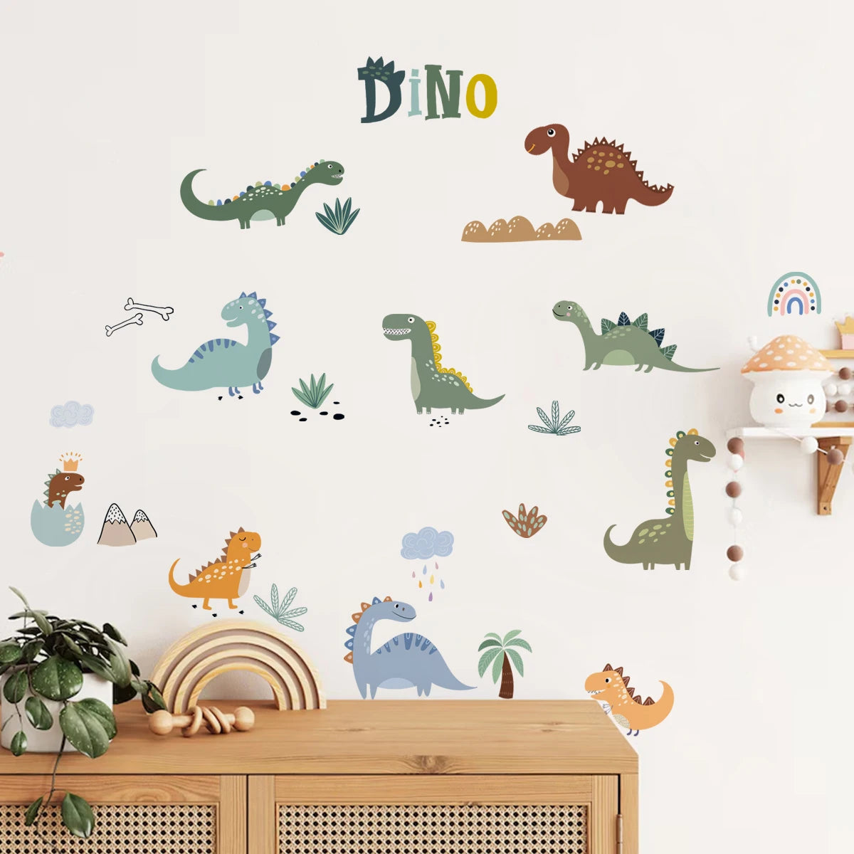 Dinosaur Plant Rainbow Kids Wall Stickers