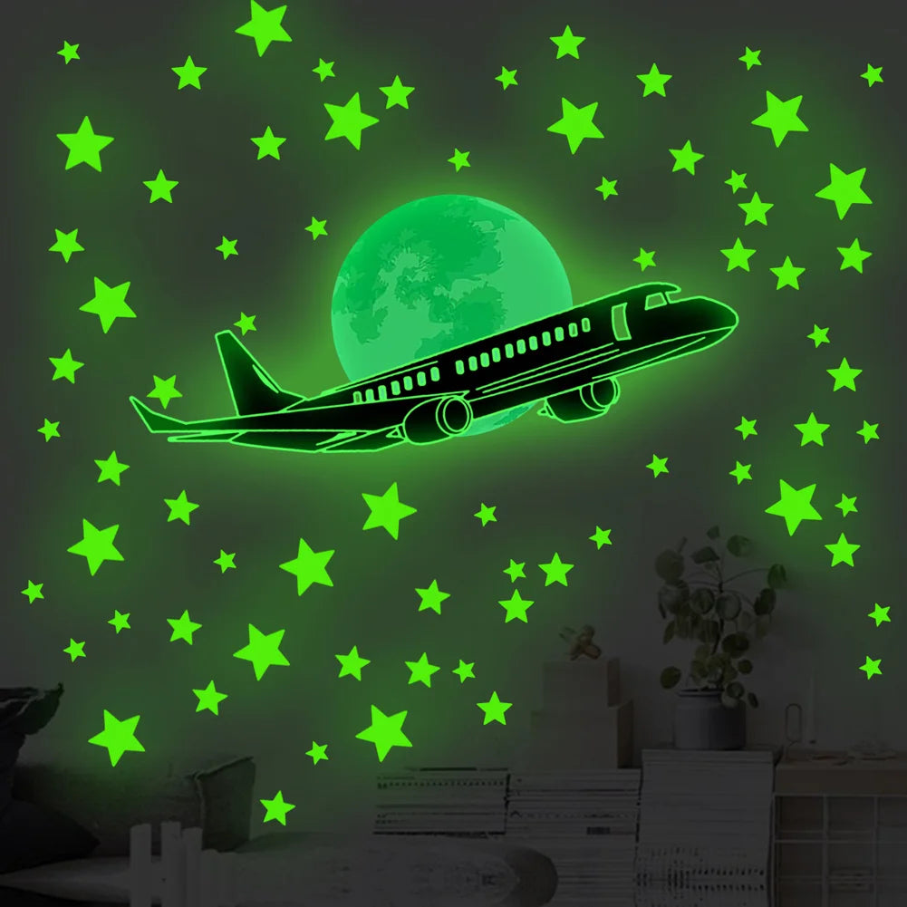 Airplane Stars Moon Luminous Kids Wall Stickers
