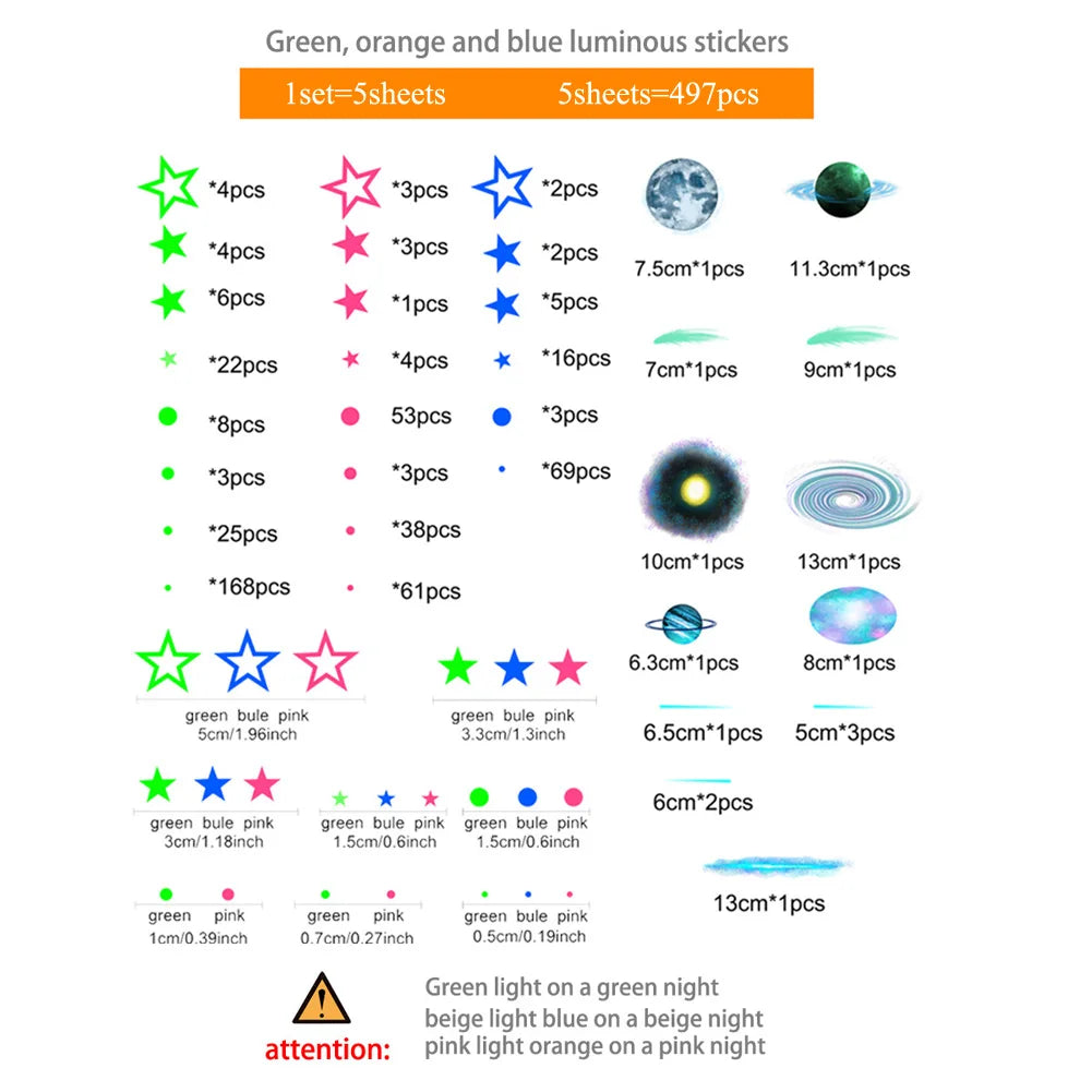 Stars Dots Planet Luminous Kids Wall Stickers