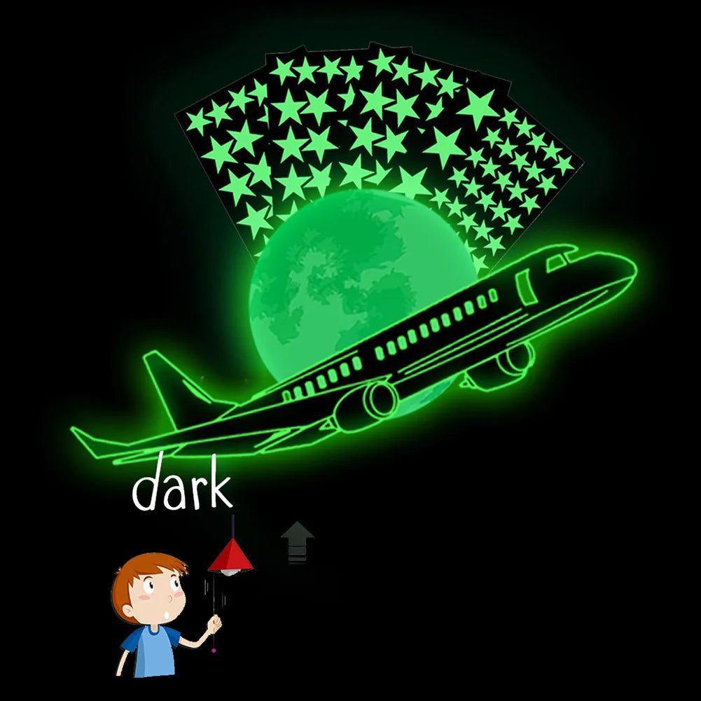 Airplane Stars Moon Luminous Kids Wall Stickers