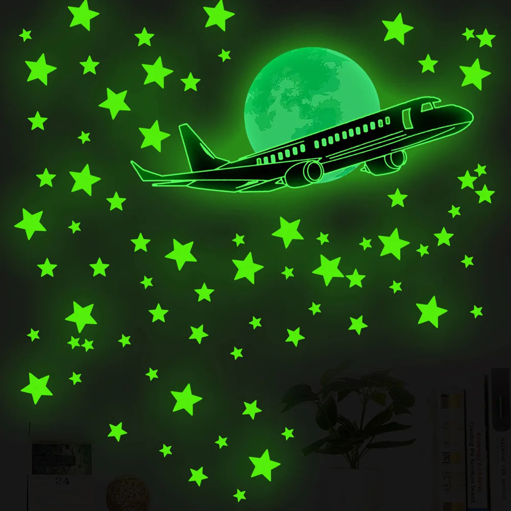 Airplane Stars Moon Luminous Kids Wall Stickers
