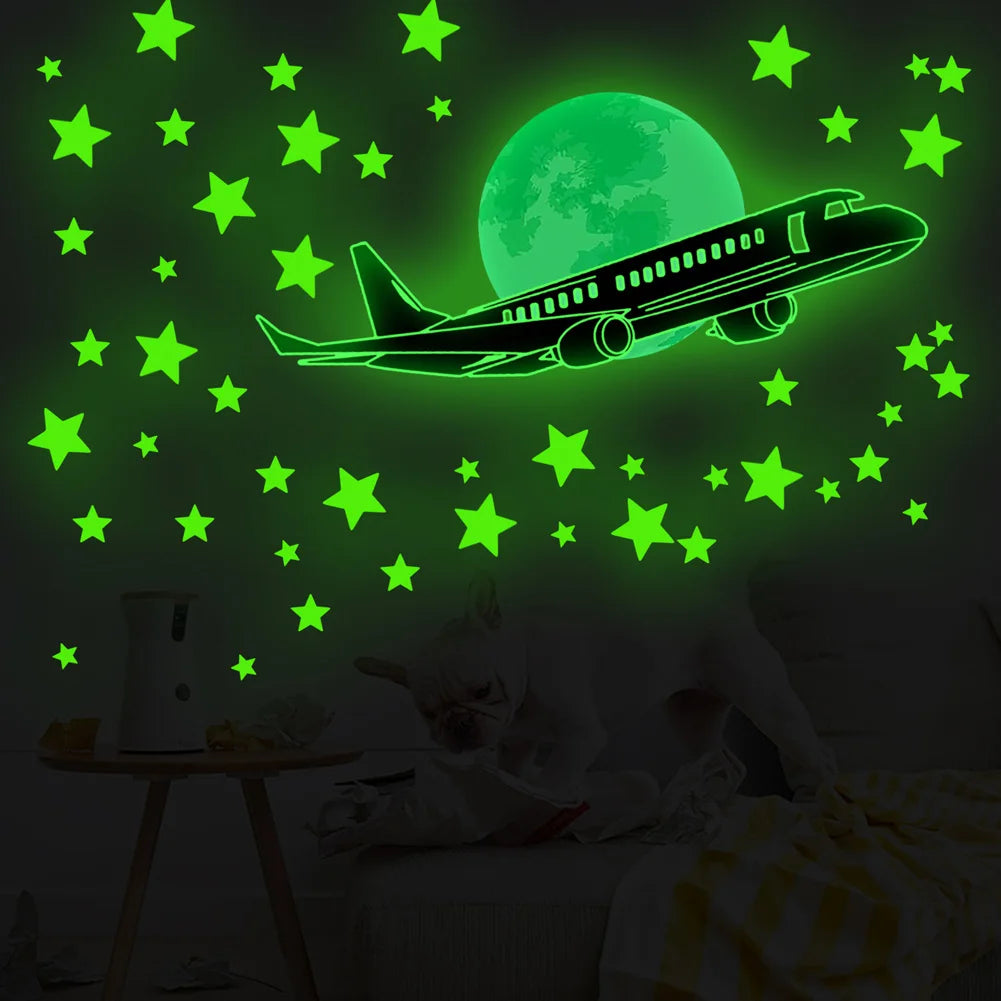 Airplane Stars Moon Luminous Kids Wall Stickers
