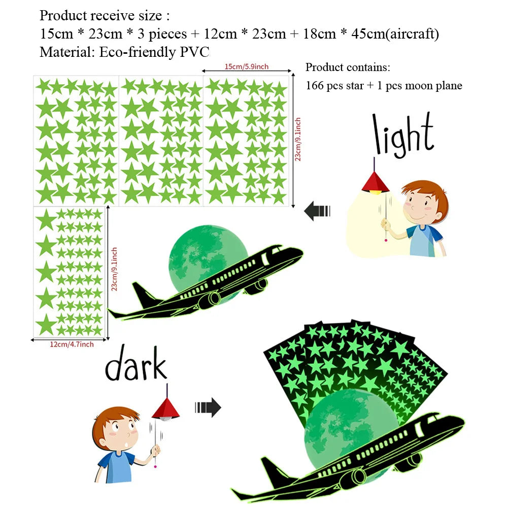 Airplane Stars Moon Luminous Kids Wall Stickers