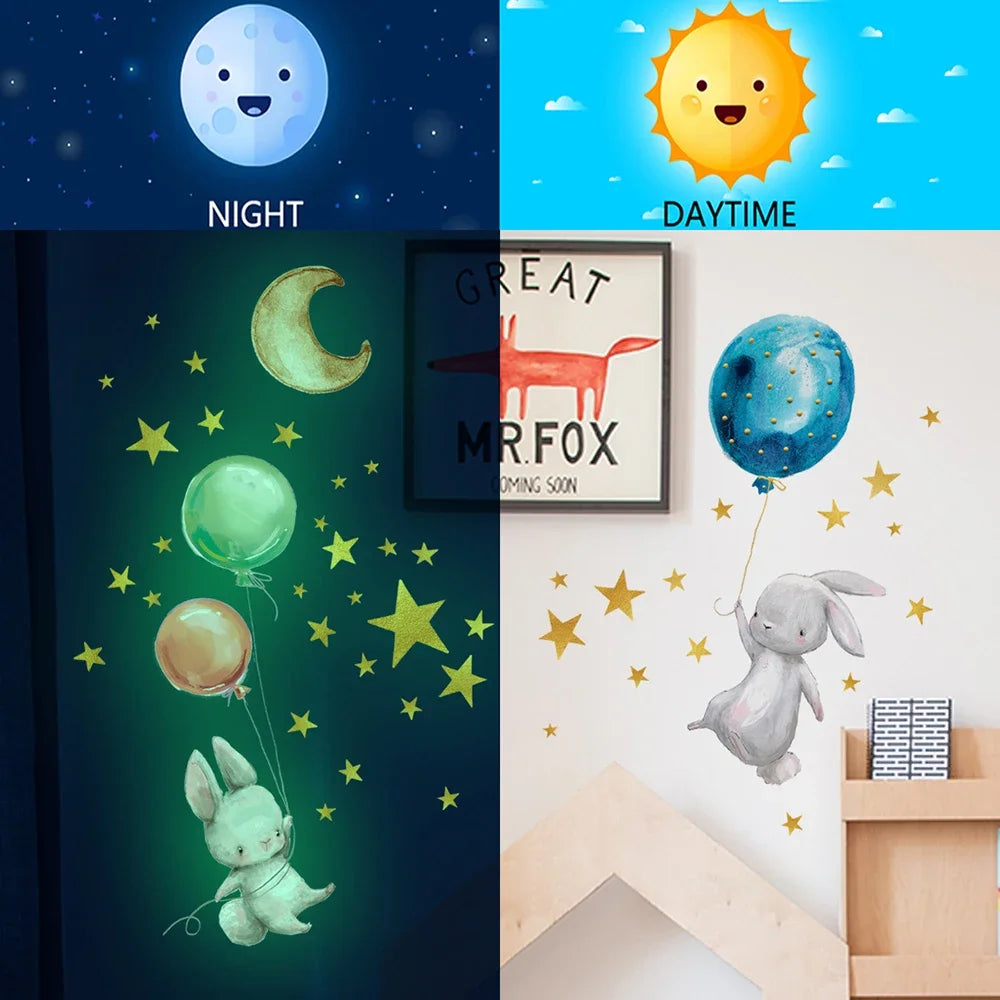 Bunny Balloon Luminous Kids Wall Stickers