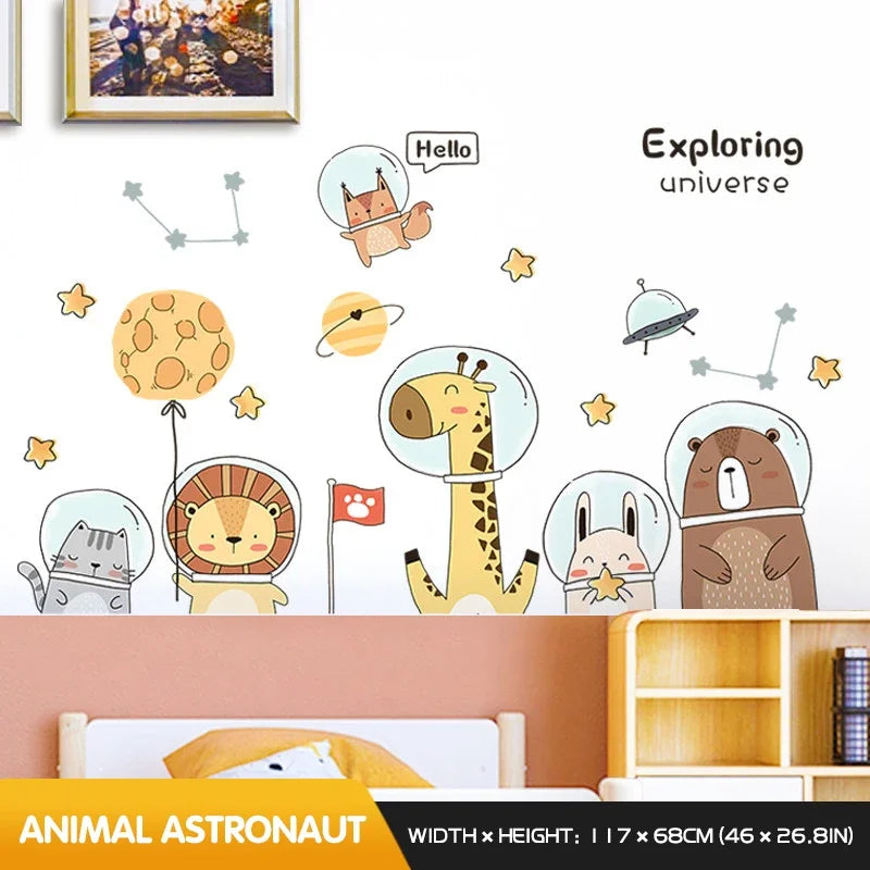 Space Astronaut Animals Kids Wall Stickers