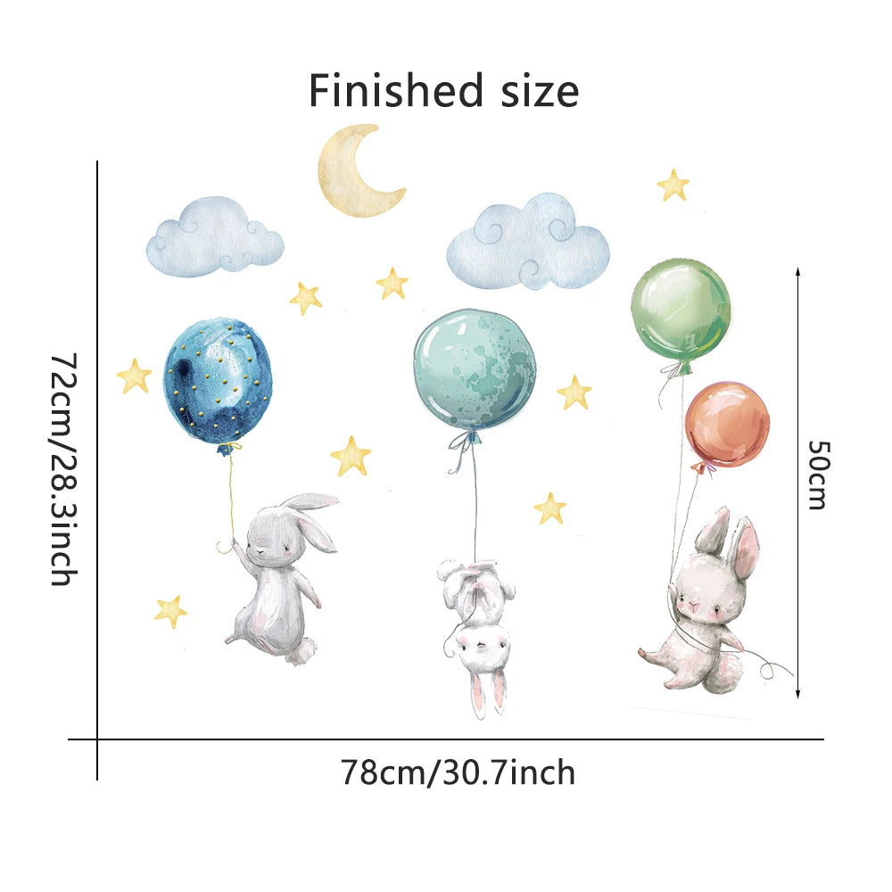 Cute Flying Rabbits with Balloons Kids Wall Stickers
