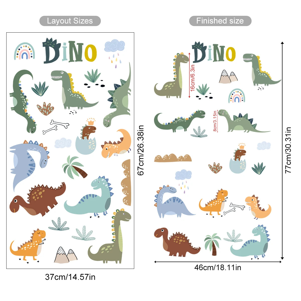 Dinosaur Plant Rainbow Kids Wall Stickers