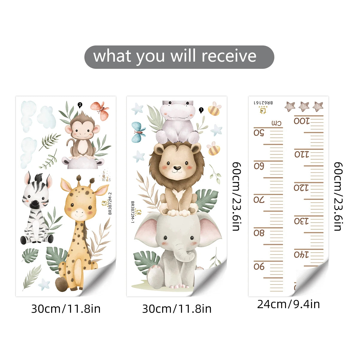 Jungle Safari Animals Height Chart Kids Wall Sticker