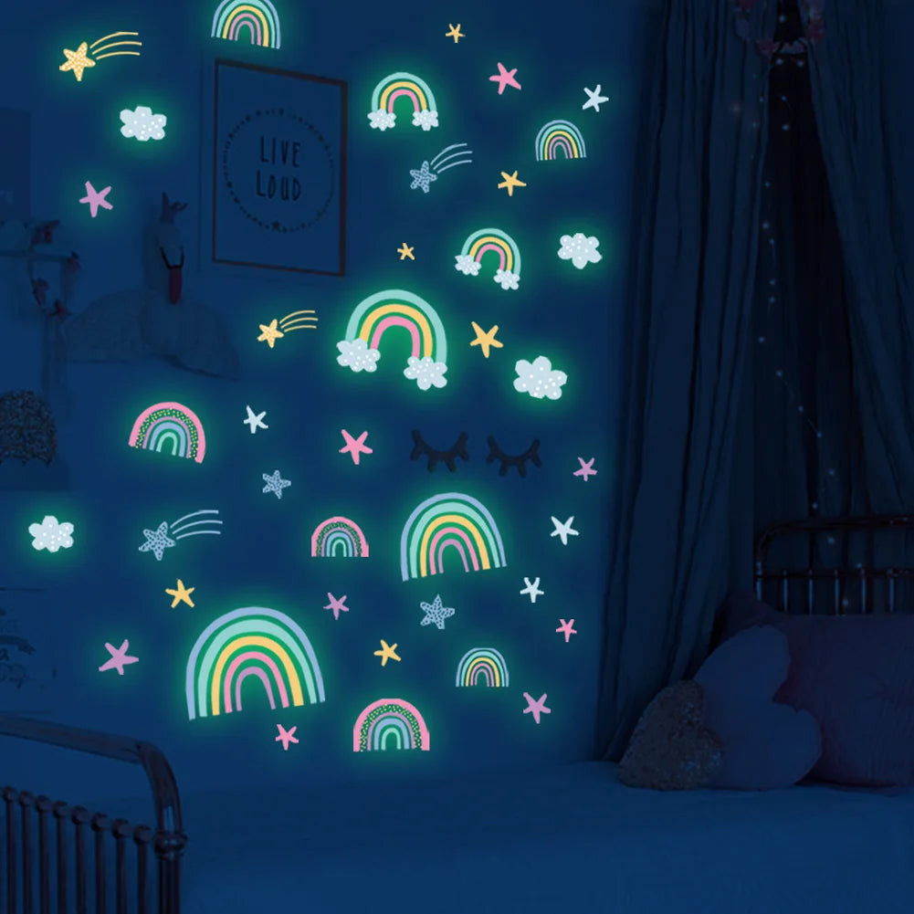 Rainbow Clouds Stars Luminous Kids Wall Stickers