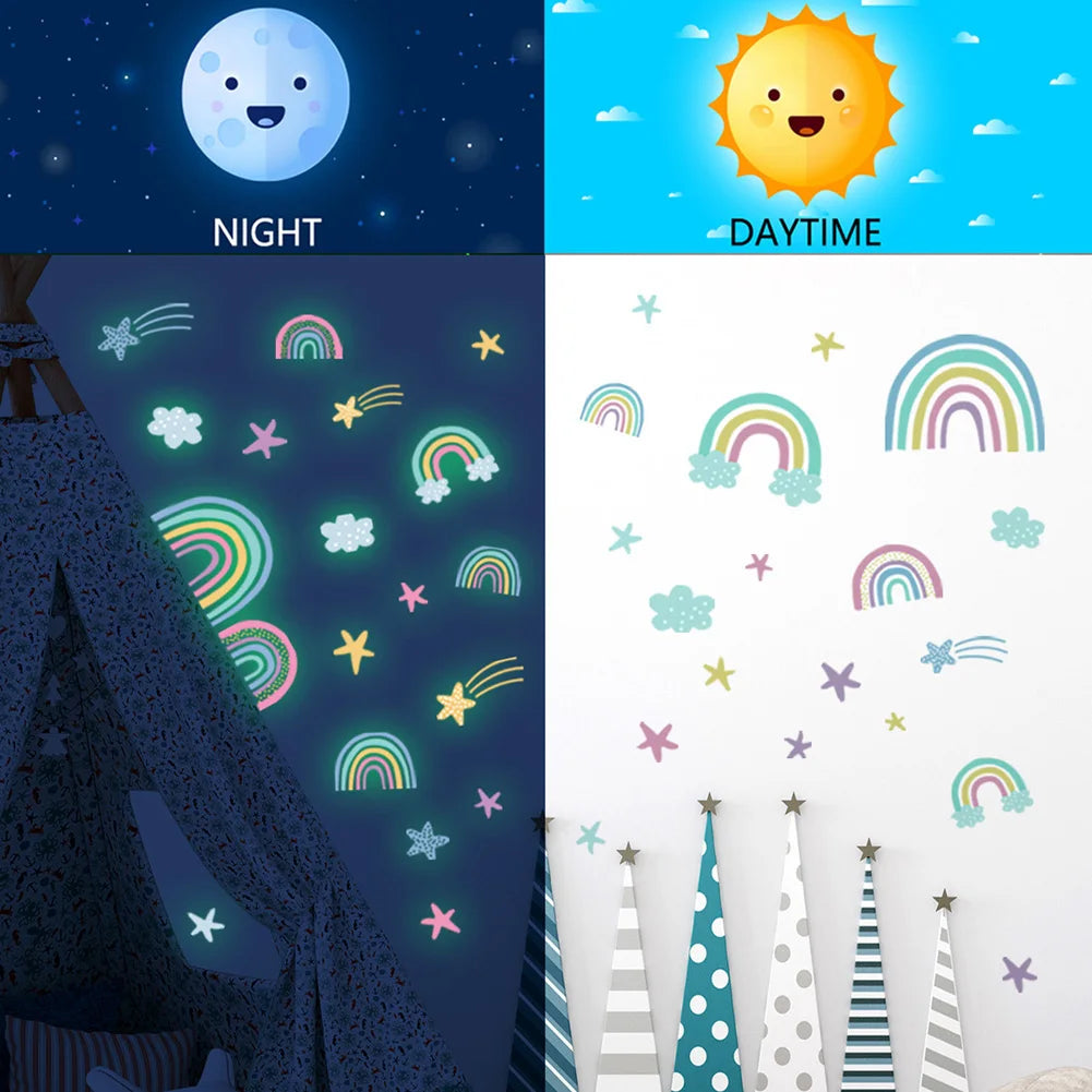 Rainbow Clouds Stars Luminous Kids Wall Stickers