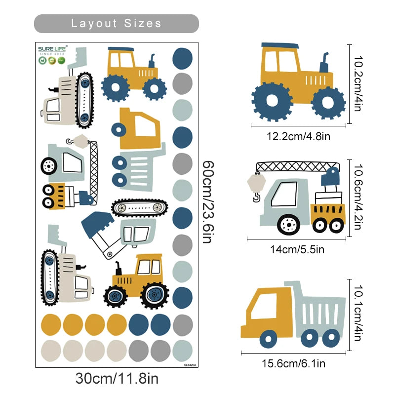Construction Vehicle Urban build Road Car Kids Stickers Wall Stickers
