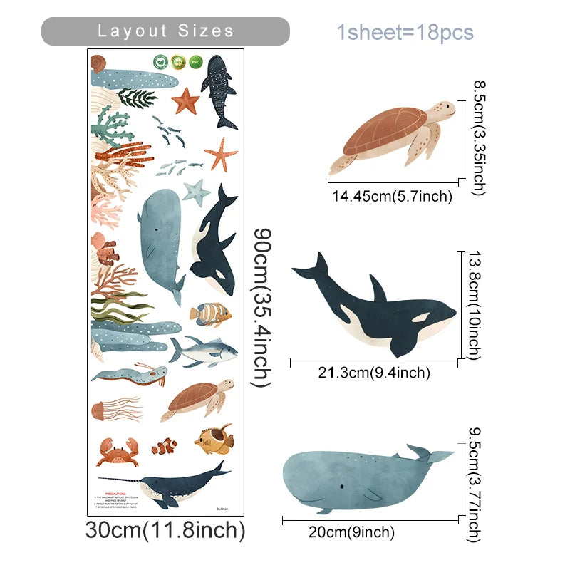 Marine Life Jellyfish Seaweed Fish Sea Kids Wall Stickers