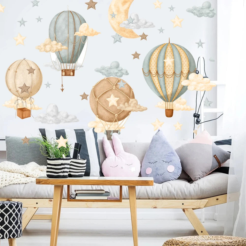 Hot Air Balloons Moon Cloud Kids wall Sticker