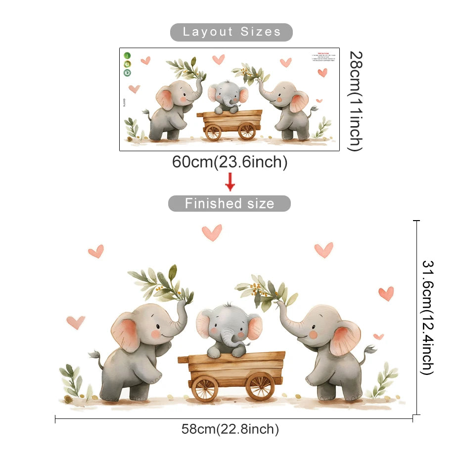 Cute Elephant Heart Kids Wall Stickers