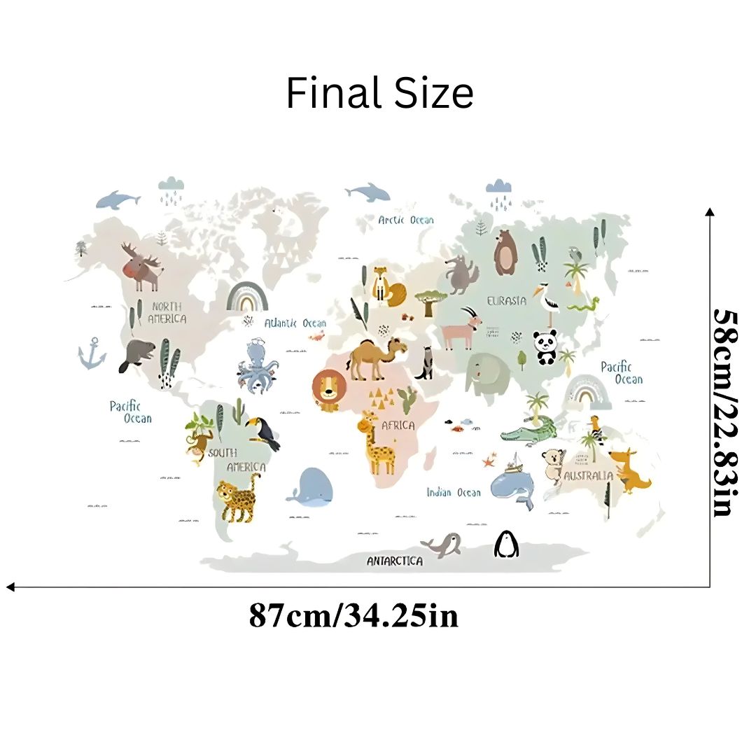 Animal World Map Kids Wall Stickers