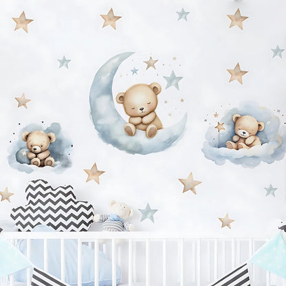 Blue Teddy Bear with Moon Kids Wall Stickers