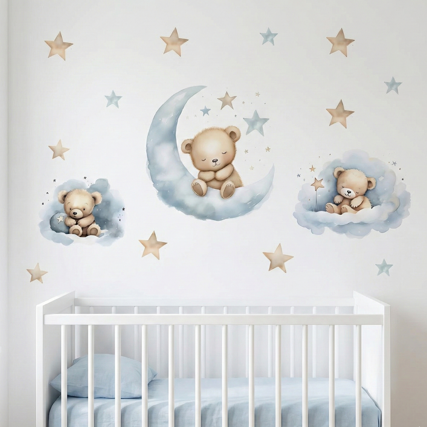 Blue Teddy Bear with Moon Kids Wall Stickers