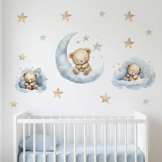 Blue Teddy Bear with Moon Kids Wall Stickers