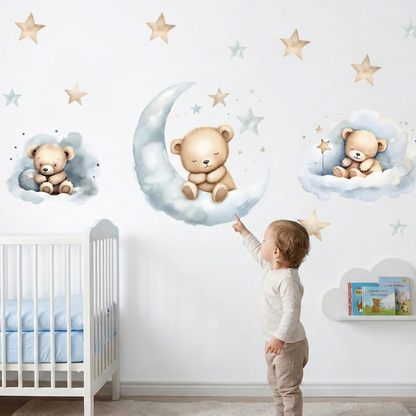 Blue Teddy Bear with Moon Kids Wall Stickers