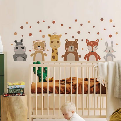 Boho Giraffe, Bear, and Animal Dots Kids Wall Stickers