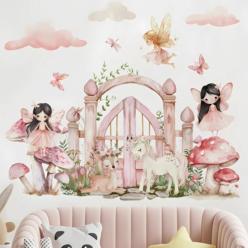 Elf Princess with Mushroom House Kids Wall Sticker