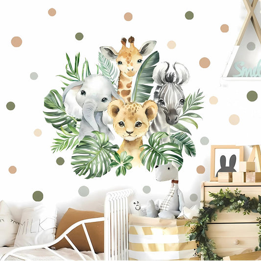 Jungle Animals & Leaves Kids Wall Stickers