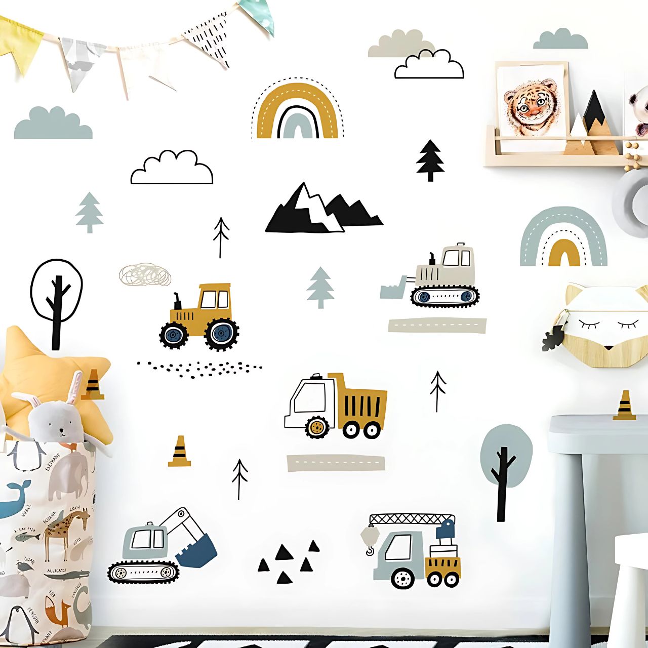 Hand-Drawn Cars & Cargo Truck Kids Wall Sticker