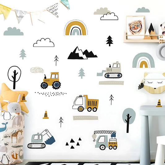 Hand-Drawn Cars & Cargo Truck Kids Wall Sticker