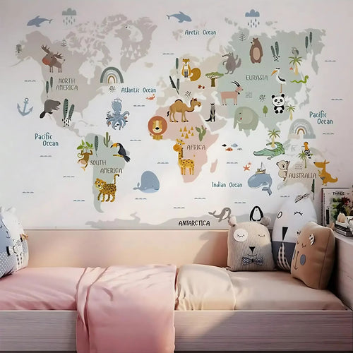 Animal World Map Kids Wall Stickers
