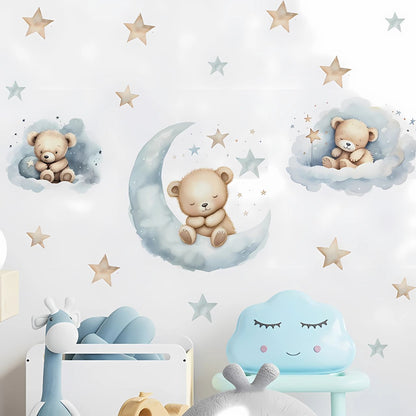 Blue Teddy Bear with Moon Kids Wall Stickers