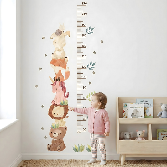 Nordic Animal Height Chart Kids Wall Stickers