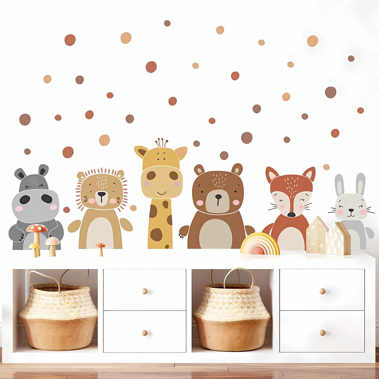 Boho Giraffe, Bear, and Animal Dots Kids Wall Stickers